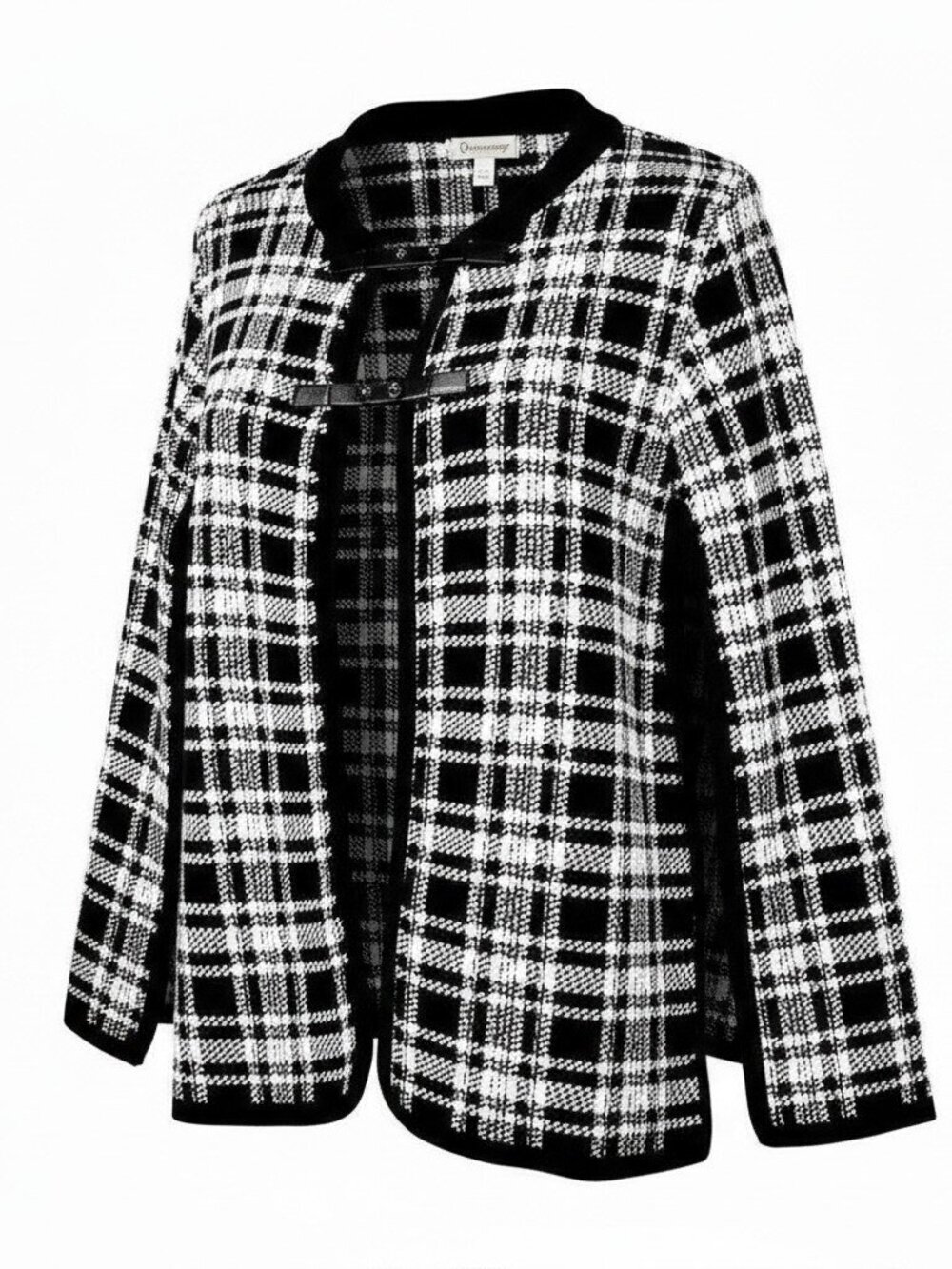 Skovhuss *Danish* Black Plaid Cotton Blend Leather Closure Cape - Picture 5 of 15